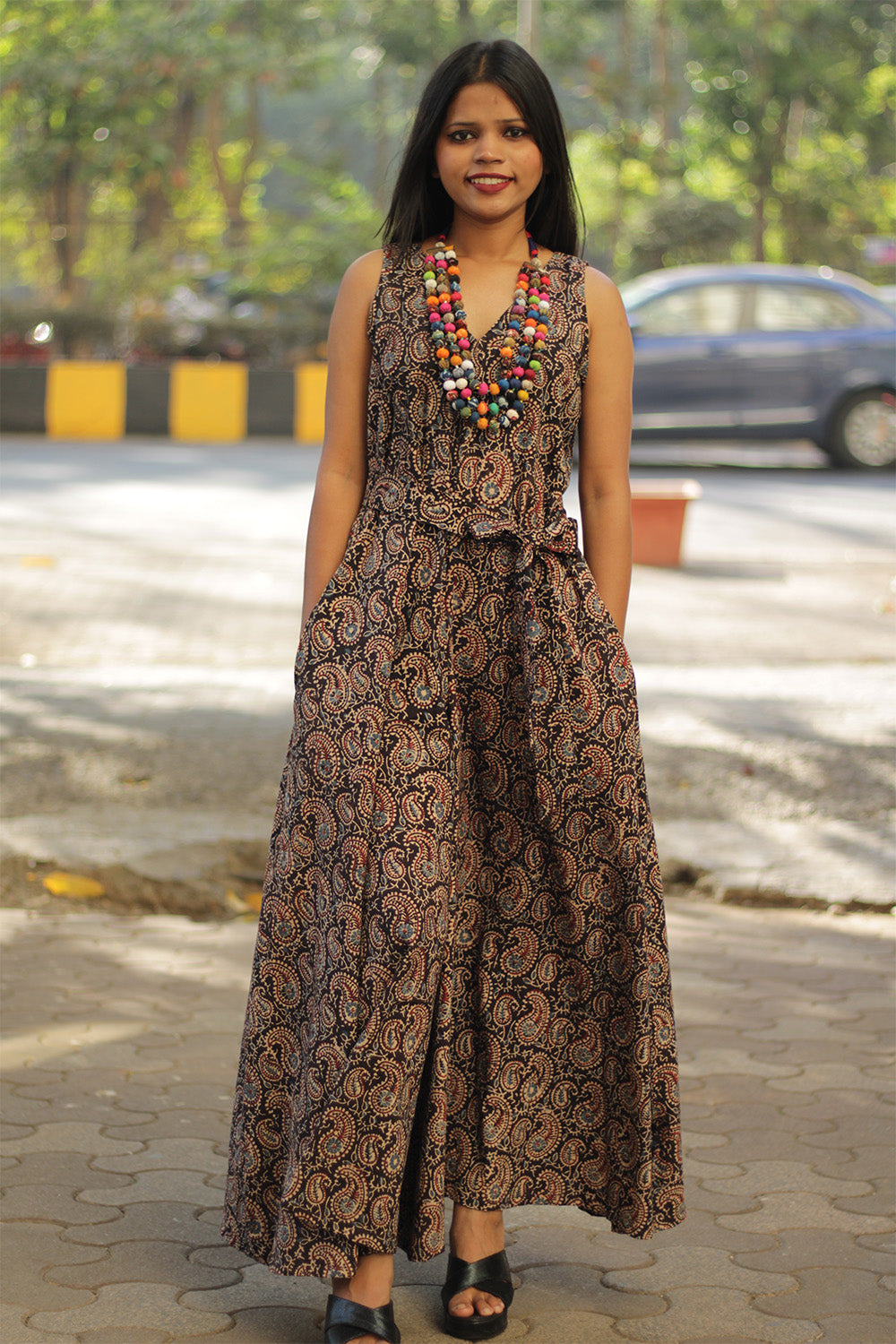 Urmi | Wide Legged Jumpsuit | Noir Kairi Ajrakh