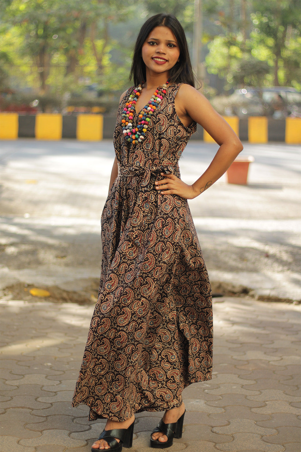 Urmi | Wide Legged Jumpsuit | Noir Kairi Ajrakh