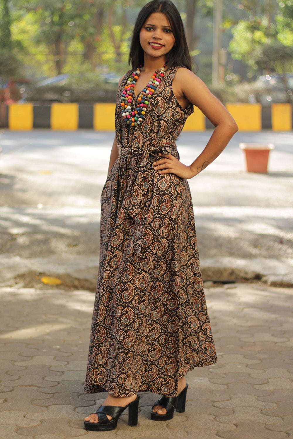 Urmi | Wide Legged Jumpsuit | Noir Kairi Ajrakh