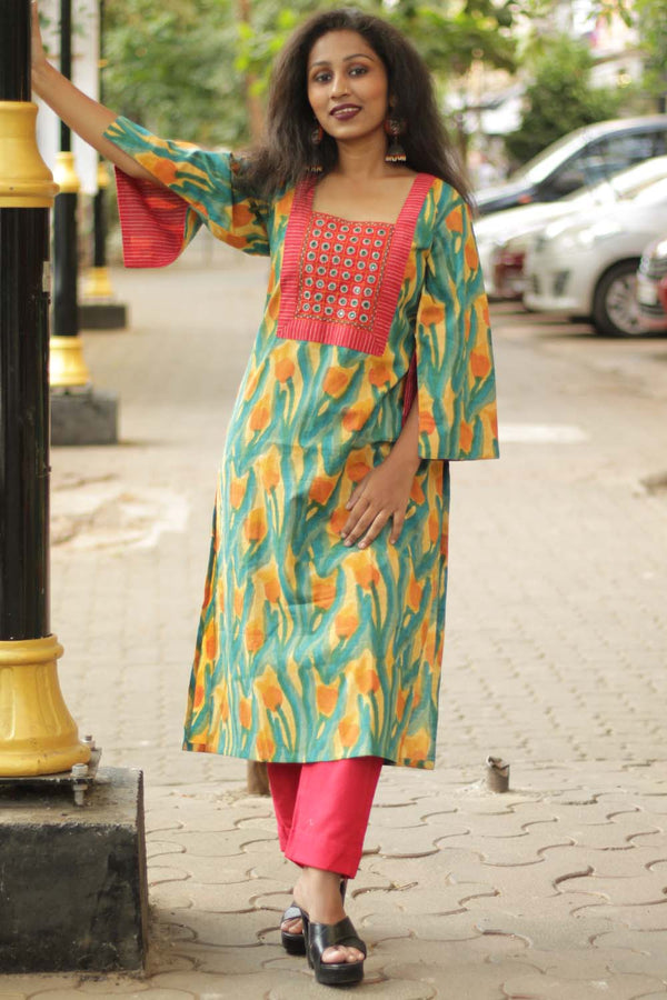 Gulmohar- Sanganeri Mirrorwork Kurta