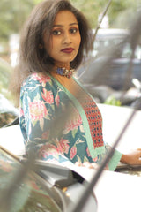 Turquoise Bloom- Sanganeri Mirrorwork Kurta