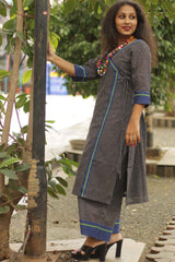 Vanacharini | Patteda Anchu Angarkha-style Kurta | Cobalt