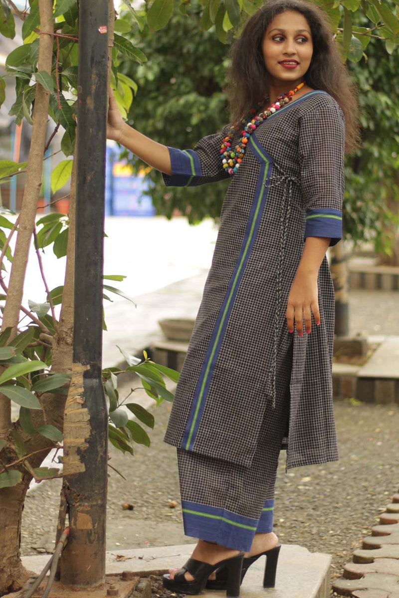Vanacharini | Patteda Anchu Angarkha-style Kurta | Cobalt