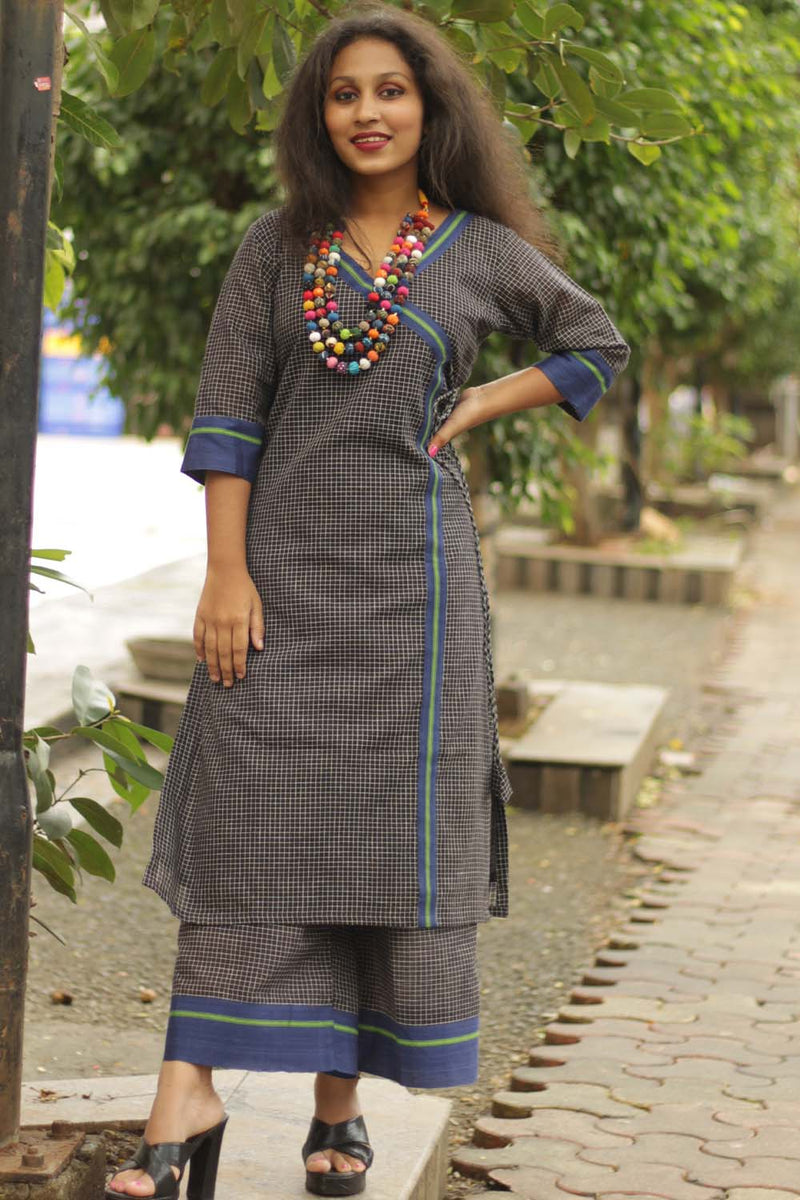 Vanacharini | Patteda Anchu Angarkha-style Kurta | Cobalt