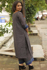 Vanacharini | Patteda Anchu Angarkha-style Kurta | Cobalt