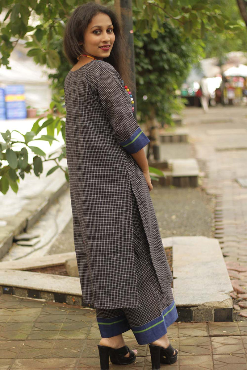 Vanacharini | Patteda Anchu Angarkha-style Kurta | Cobalt