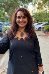 Hemavati | Hand Embroidered Kurta | Noir with Rouge
