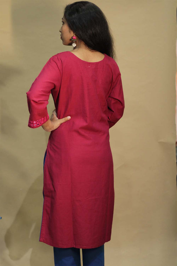 Shishej | Long Kurta with Mirrorwork | Fuschia