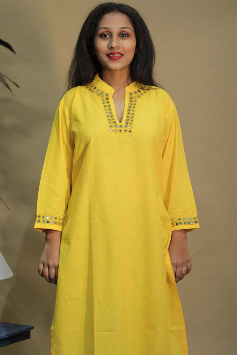 Shishej | Long Kurta with Mirrorwork | Sunshine Yellow