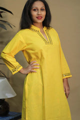 Shishej | Long Kurta with Mirrorwork | Sunshine Yellow