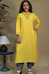 Shishej | Long Kurta with Mirrorwork | Sunshine Yellow