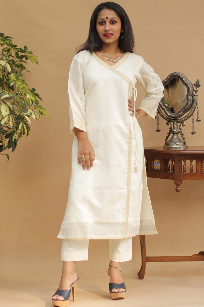 Abha | Angarkha Style Kurta | Floral Banarasi Cotton