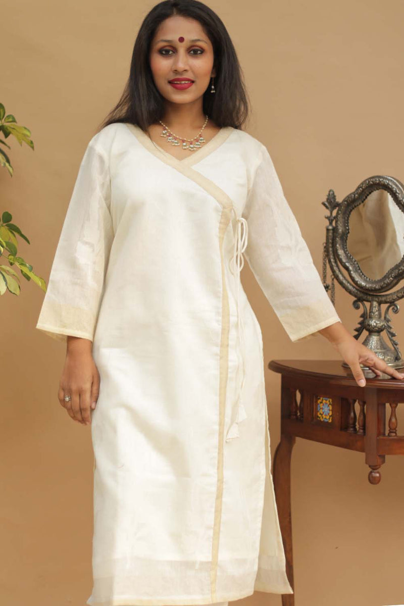 Abha | Angarkha Style Kurta | Floral Banarasi Cotton