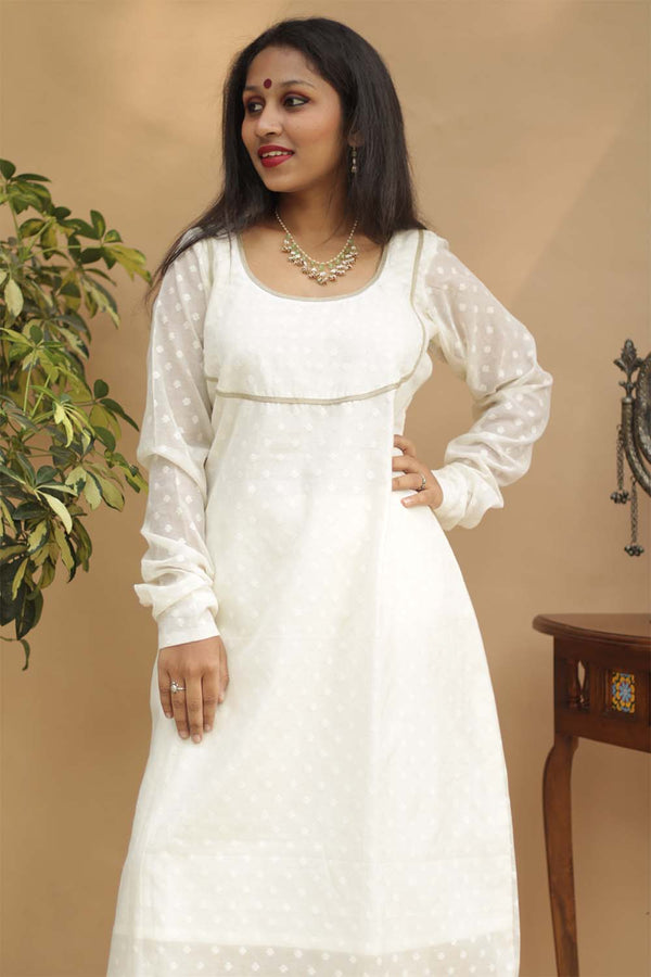 Abha | Choli Kurta with Churidar Sleeves | Banarasi Cotton Silk