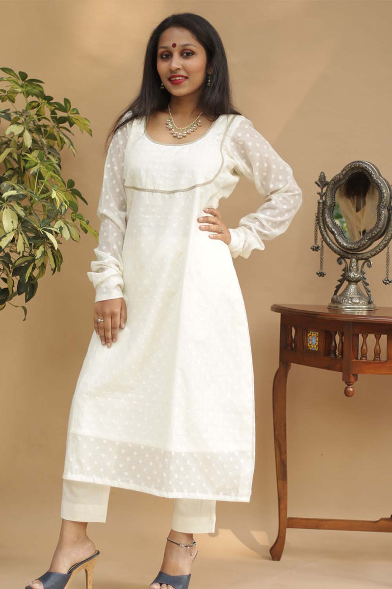 Abha Choli Kurta with Churidar Sleeves Banarasi Cotton Silk