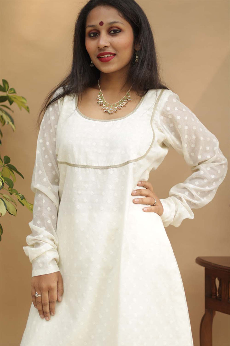 Abha | Choli Kurta with Churidar Sleeves | Banarasi Cotton Silk