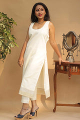 Abha | Sleeveless Long Kurta | Banarasi Cotton