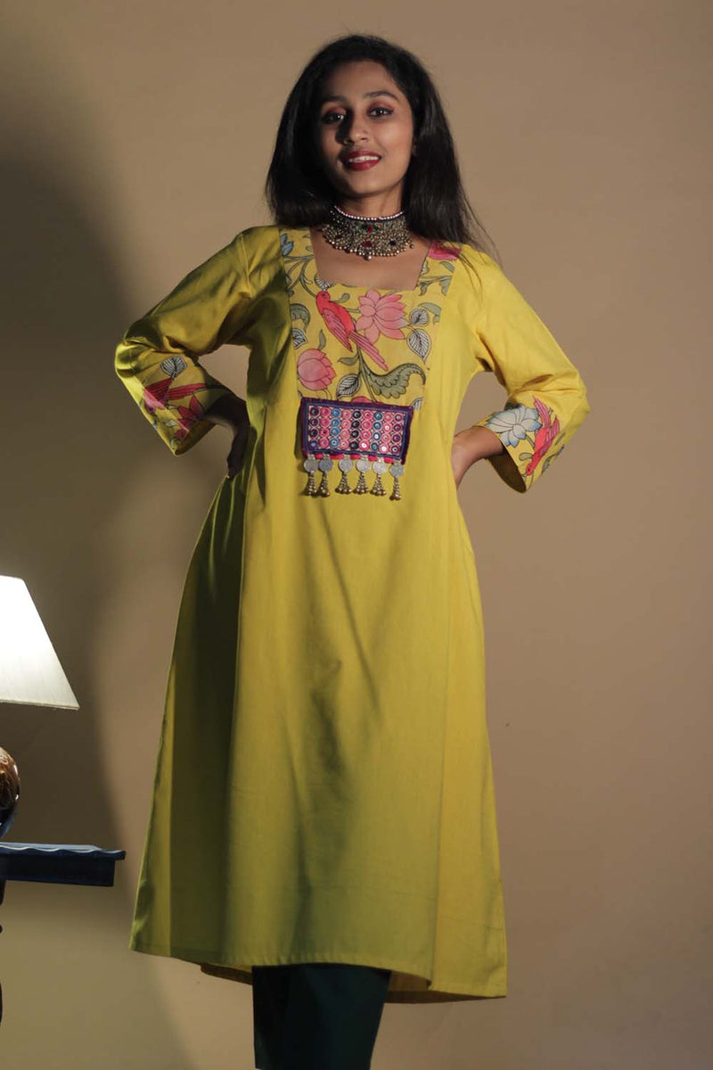 Afsana | Long Kurta  with Mirrorwork | Sunshine