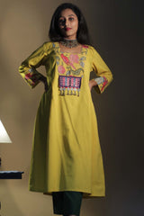 Afsana | Long Kurta  with Mirrorwork | Sunshine