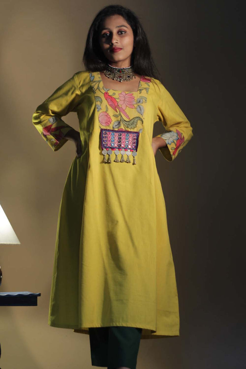 Afsana | Long Kurta  with Mirrorwork | Sunshine