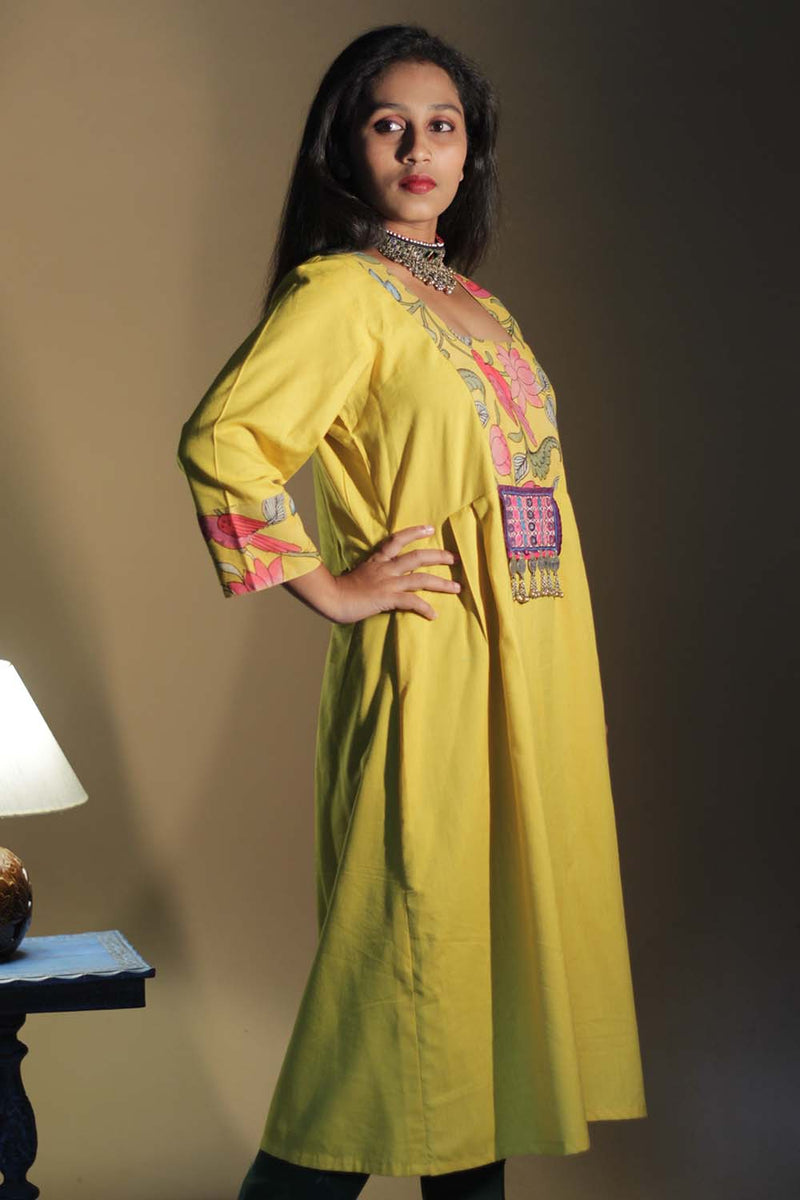 Afsana | Long Kurta  with Mirrorwork | Sunshine