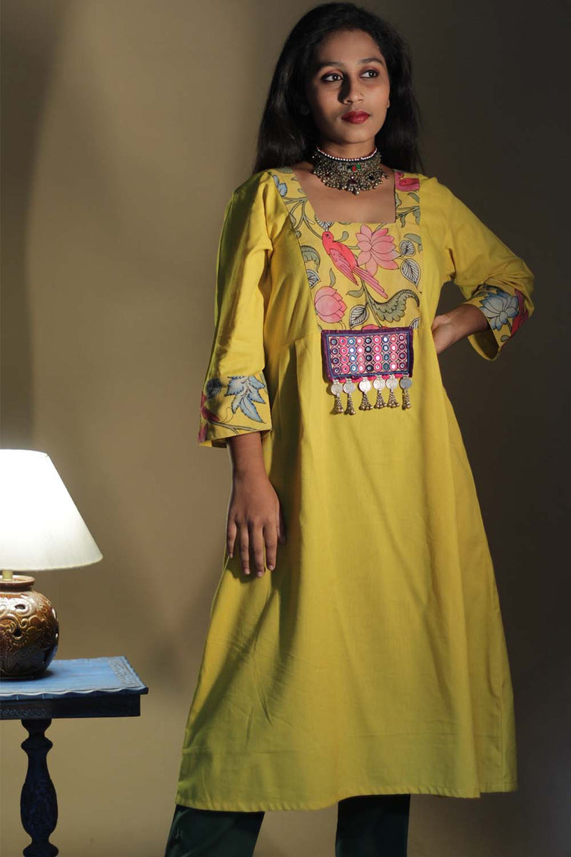 Afsana | Long Kurta  with Mirrorwork | Sunshine