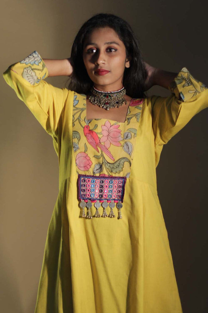 Afsana | Long Kurta  with Mirrorwork | Sunshine