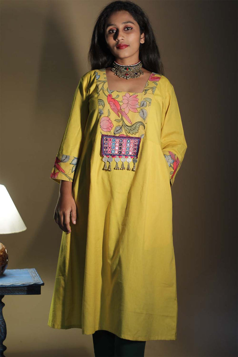 Afsana | Long Kurta  with Mirrorwork | Sunshine