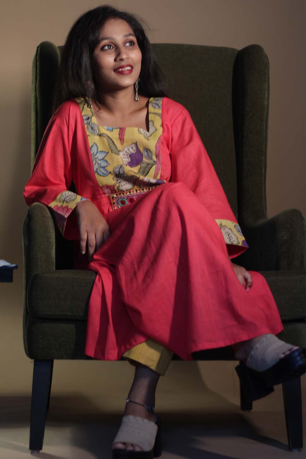 Afsana | Long Kurta with Mirrorwork | Scarlet