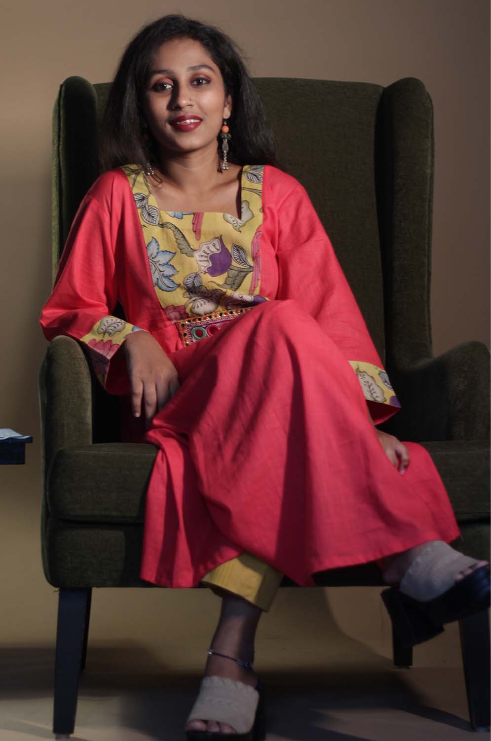 Afsana | Long Kurta with Mirrorwork | Scarlet
