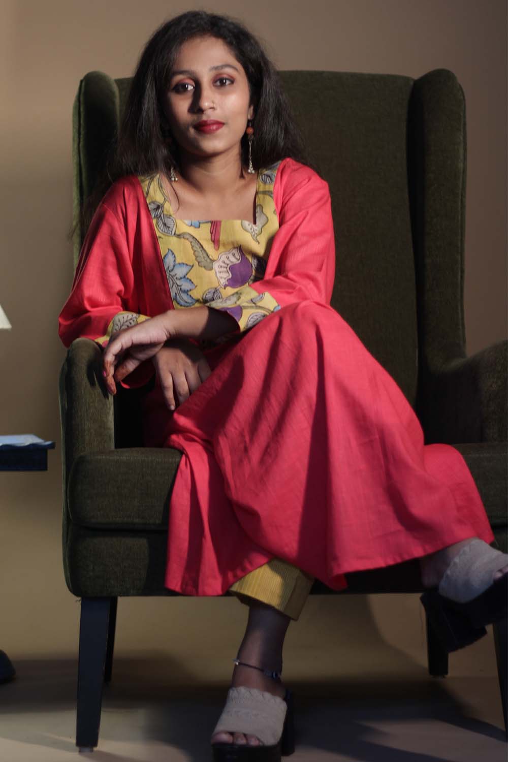 Afsana | Long Kurta with Mirrorwork | Scarlet