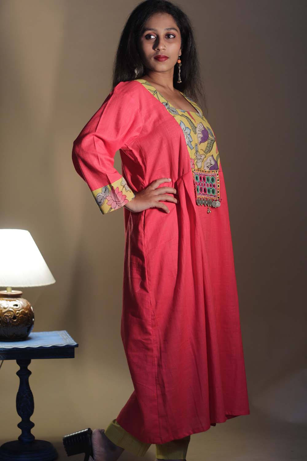 Afsana | Long Kurta with Mirrorwork | Scarlet