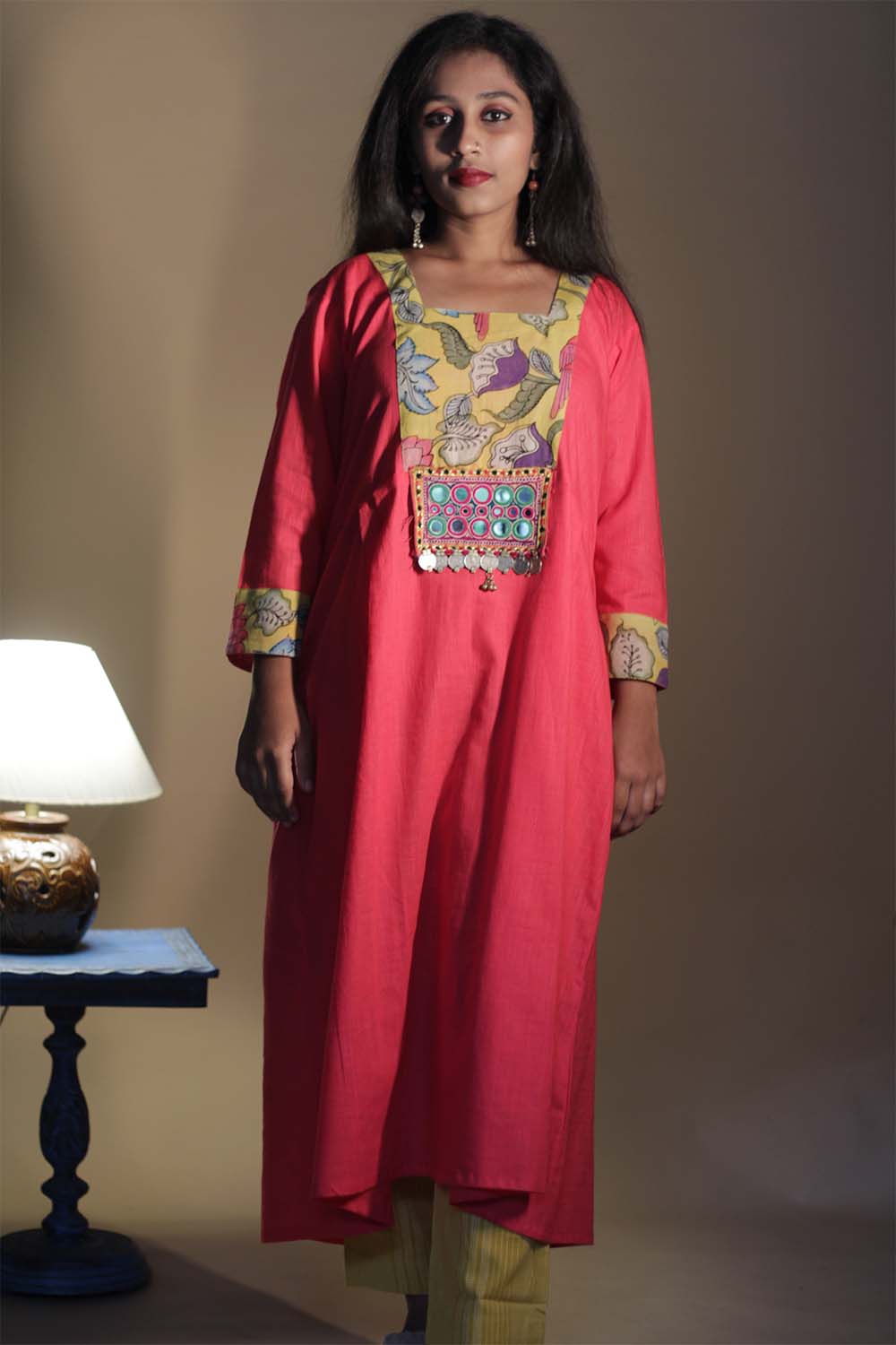 Afsana | Long Kurta with Mirrorwork | Scarlet