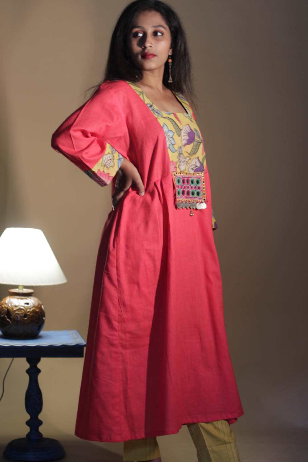 Afsana | Long Kurta with Mirrorwork | Scarlet