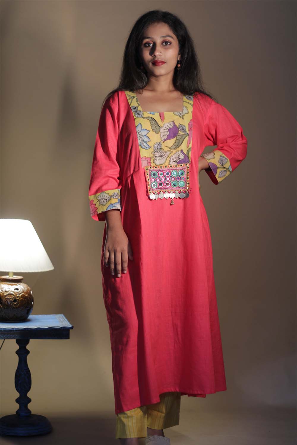 Afsana | Long Kurta with Mirrorwork | Scarlet