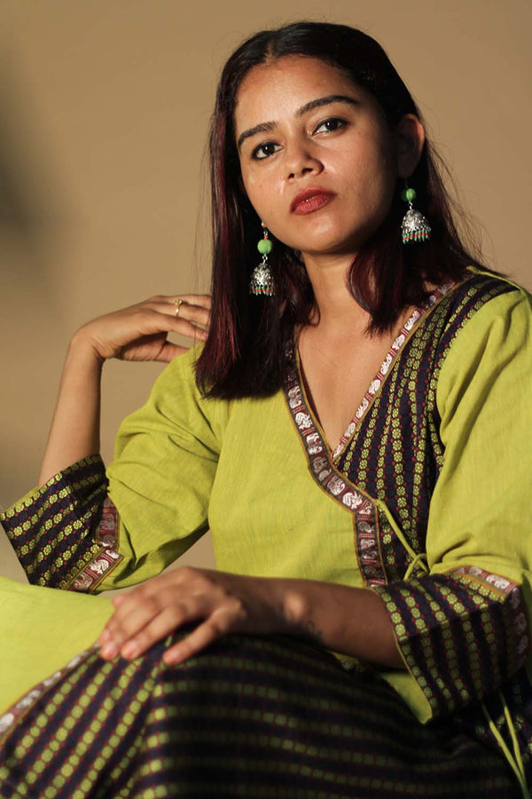 Shobhana | Khunn Angarkha Style Kurta | Lime Green