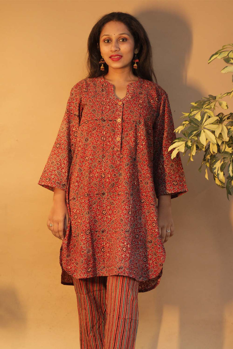 Short Kurta | Red Universe Ajrakh