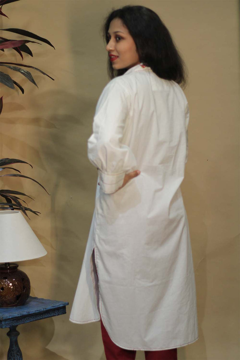Lata | Collared Hand Embroidered Kurta | White