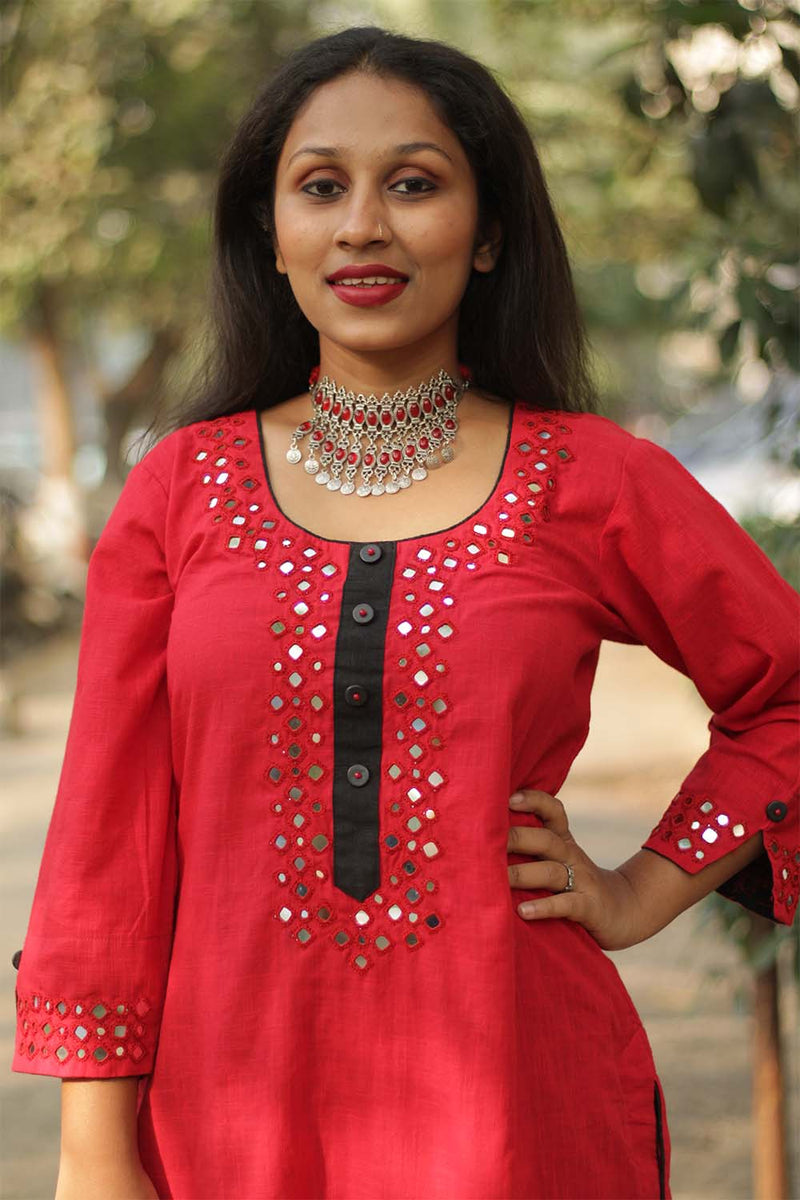 Shishej | Kurta with Mirrorwork | Red