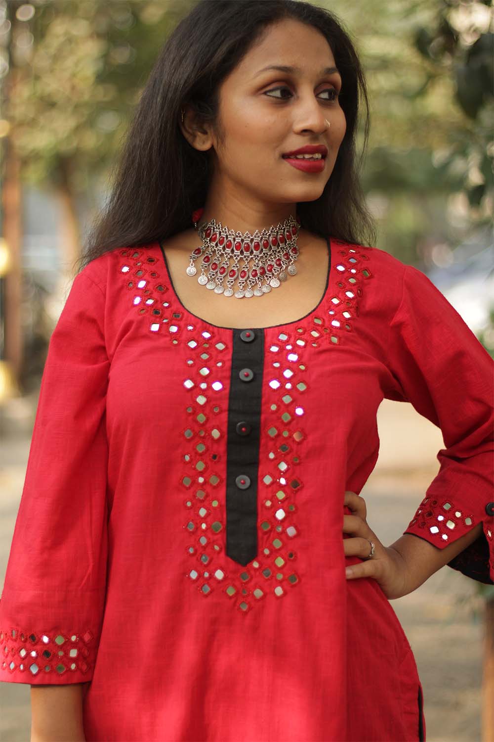Shishej | Kurta with Mirrorwork | Red