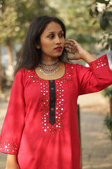 Shishej | Kurta with Mirrorwork | Red