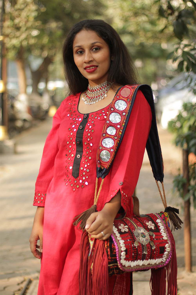 Shishej | Kurta with Mirrorwork | Red