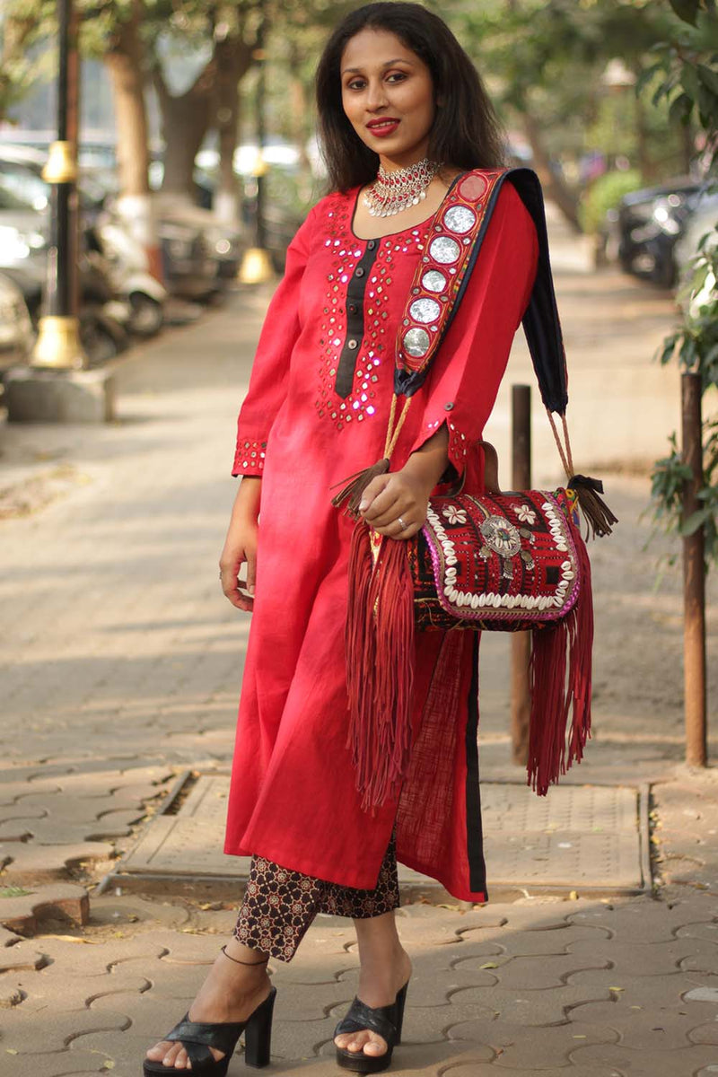 Shishej | Kurta with Mirrorwork | Red