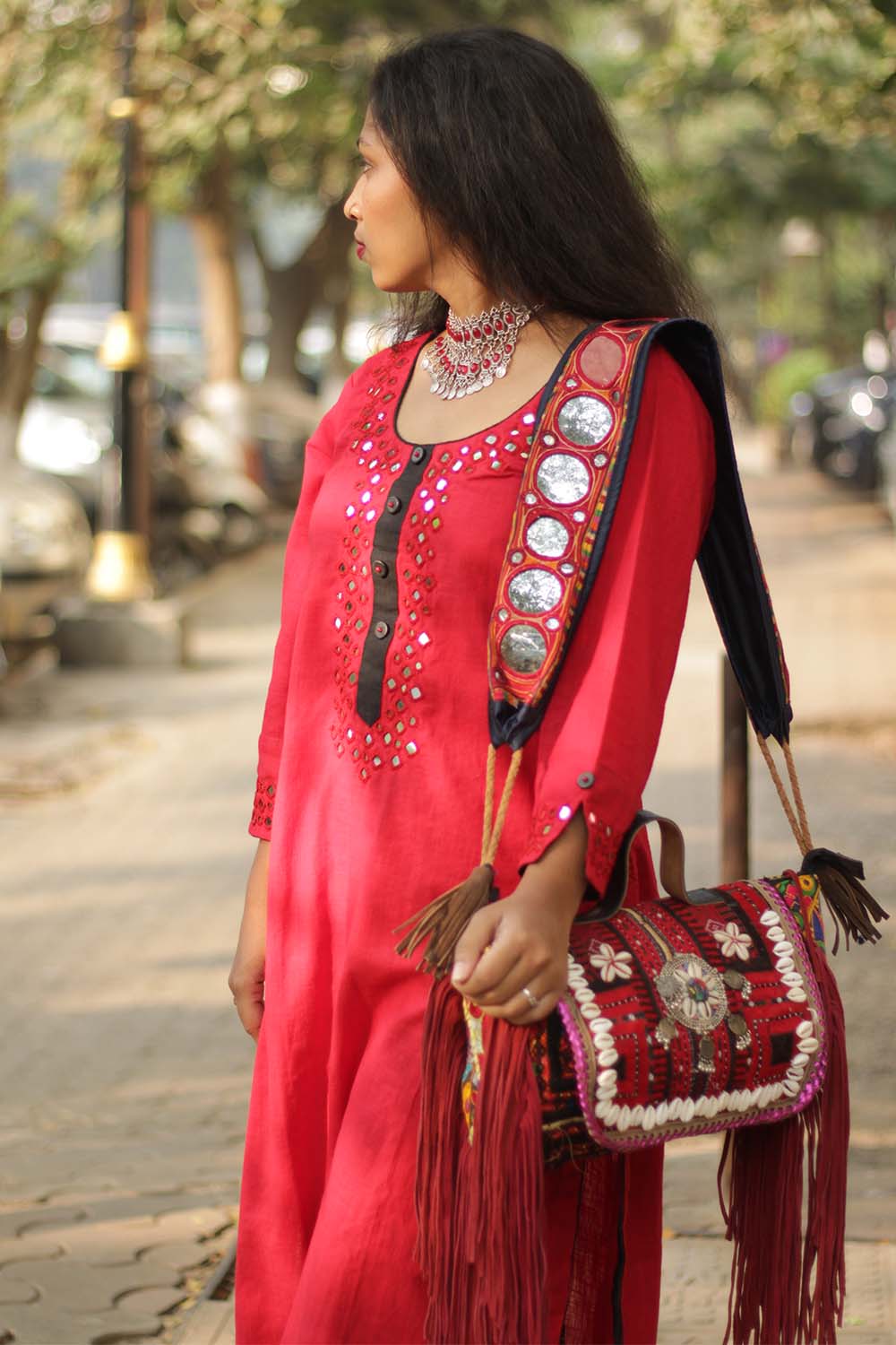 Shishej | Kurta with Mirrorwork | Red