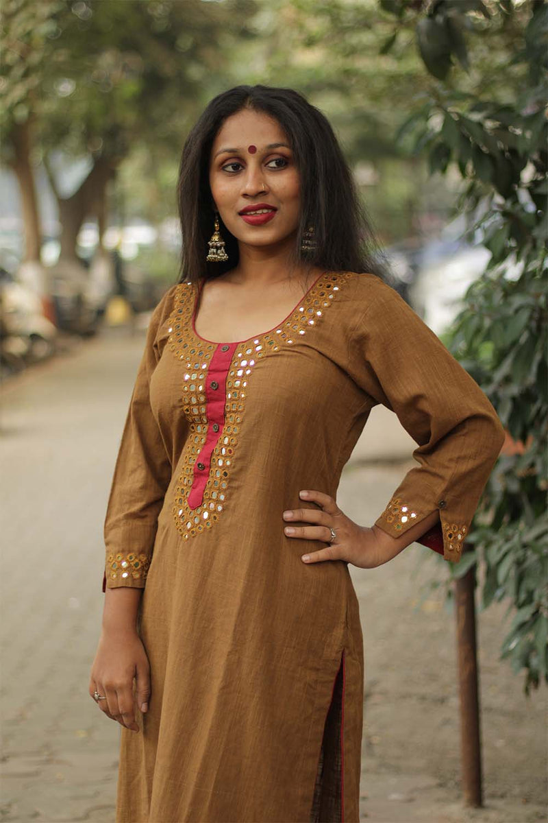 Shishej | Kurta with Mirrorwork | Mustard