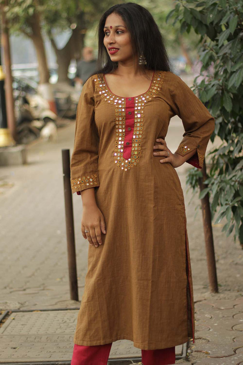 Shishej | Kurta with Mirrorwork | Mustard