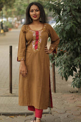 Shishej | Kurta with Mirrorwork | Mustard