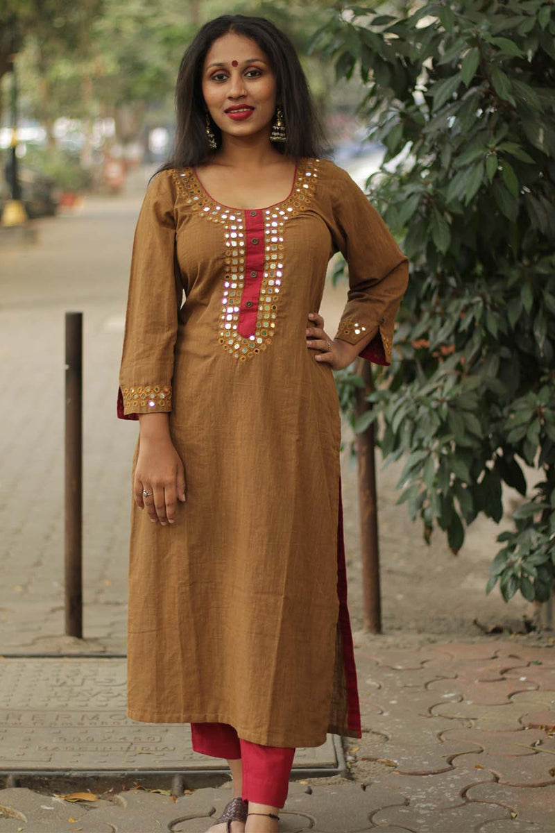 Shishej | Kurta with Mirrorwork | Mustard