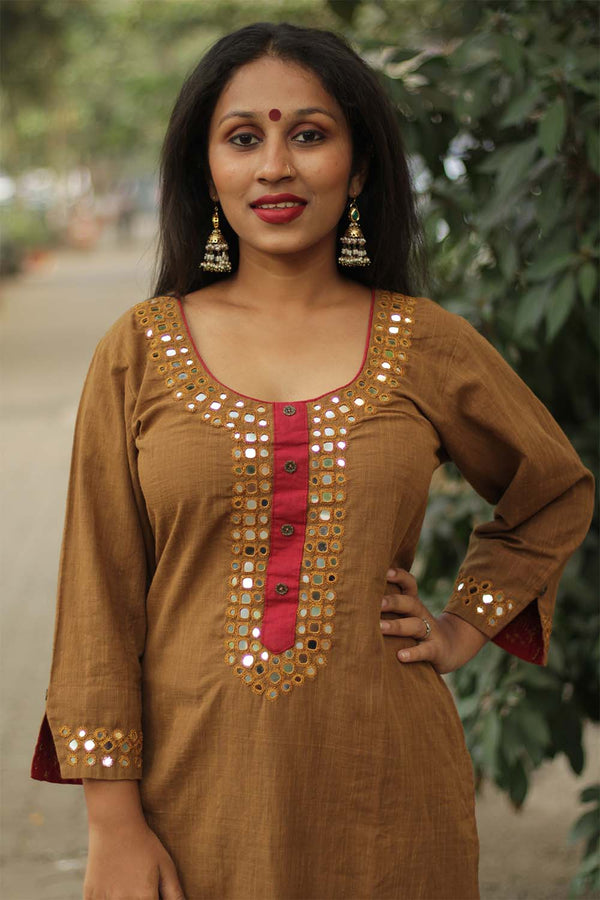 Shishej | Kurta with Mirrorwork | Mustard