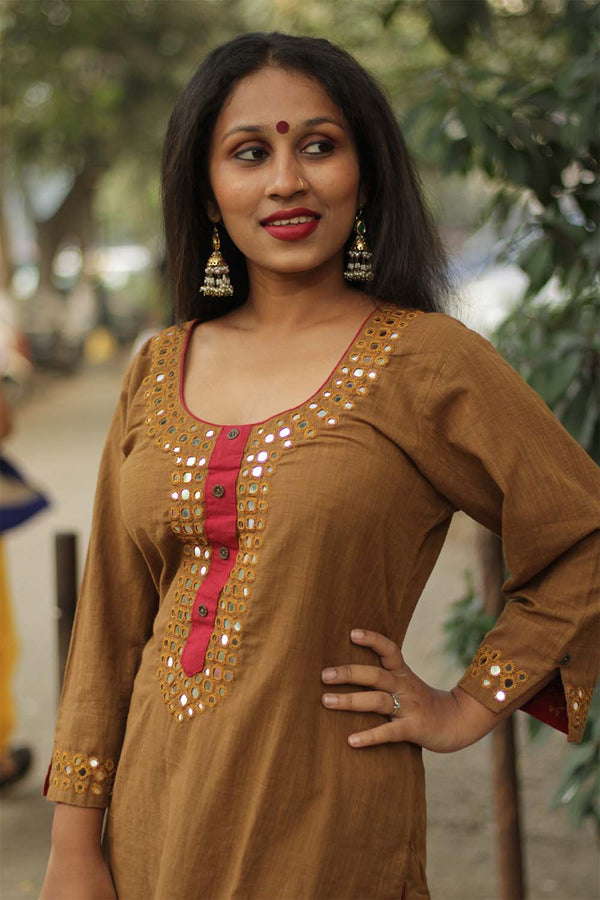 Shishej | Kurta with Mirrorwork | Mustard